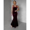 Vínové sametové společenské šaty UMERY
