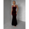 Vínové sametové společenské šaty UMERY