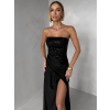 Černé třpytivé společenské dlouhé šaty AVENZA s rozparkem