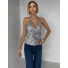 Stříbrný flitrovaný top CORELY s výstřihem