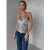 Stříbrný flitrovaný top CORELY s výstřihem