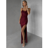Vínové společenské korzetové dlouhé šaty FAYELA