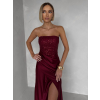 Vínové třpytivé korzetové společenské šaty AVENZA s rozparkem