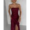 Vínové třpytivé korzetové společenské šaty AVENZA s rozparkem