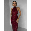 Vínové společenské dlouhé šaty VELVET s flitry
