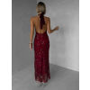 Vínové společenské dlouhé šaty VELVET s flitry