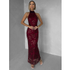 Vínové společenské dlouhé šaty VELVET s flitry