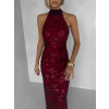 Vínové společenské dlouhé šaty VELVET s flitry