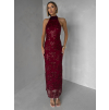 Vínové společenské dlouhé šaty VELVET s flitry