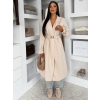 Béžový elegantní dlouhý kabát CERADY s opaskem
