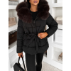 Černá zimní vypasovaná bunda BRUNEVA s hnědým kožíškem