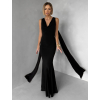 Černé společenské dlouhé šaty RAVILETA s vlečkou