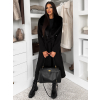 Černý elegantní dlouhý kabát ROSIEL s kožešinkou