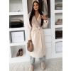 Krémový elegantní dlouhý kabát ROSIEL s kožešinkou