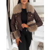 Tmavě hnědá s krémovou krátká biker bunda EMBRILA s kožešinkou