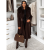 Tmavě hnědý elegantní dlouhý kabát ROSIEL s kožešinkou