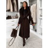 Tmavě hnědý elegantní dlouhý kabát ROSIEL s kožešinkou