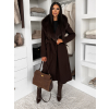 Tmavě hnědý elegantní dlouhý kabát ROSIEL s kožešinkou