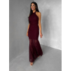 Vínové společenské krajkové dlouhé šaty KRETONA