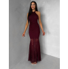Vínové společenské krajkové dlouhé šaty KRETONA