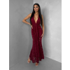 Bordó společenské krajkové dlouhé šaty ZERULON