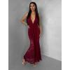 Bordó společenské krajkové dlouhé šaty ZERULON