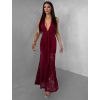 Bordó společenské krajkové dlouhé šaty ZERULON
