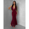 Bordó společenské krajkové dlouhé šaty ZERULON