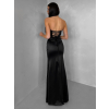 Černé společenské saténové korzetové dlouhé šaty ZONTIRE
