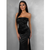 Černé společenské saténové korzetové dlouhé šaty ZONTIRE