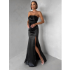 Černé společenské saténové korzetové dlouhé šaty ZONTIRE