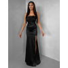 Černé společenské saténové korzetové dlouhé šaty ZONTIRE