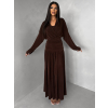 Hnědé dlouhé elegantní šaty SPIRIT s řasením