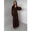 Hnědé dlouhé elegantní šaty SPIRIT s řasením