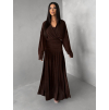 Hnědé dlouhé elegantní šaty SPIRIT s řasením