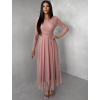 Starorůžové tylové dlouhé společenské šaty ASHER