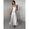 Krémové dlouhé jednoduché společenské šaty HYDRIS