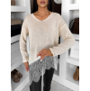 Krémový oversize svetřík MALFIO s krajkou