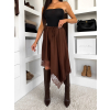 Hnědá saténová midi sukně DRIMMLO s krajkou
