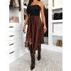 Hnědá saténová midi sukně DRIMMLO s krajkou
