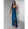 Petrolejové dlouhé společenské šaty OLIRYA s výstřihem