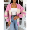 Růžový pletený pruhovaný oversize cardigan GRENTO