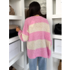 Růžový pletený pruhovaný oversize cardigan GRENTO
