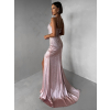 Starorůžové luxusní plesové třpytivé šaty RAVELLE s rozparkem