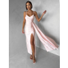Světle růžové dlouhé společenské šaty OLIRYA s výstřihem