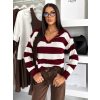 Vínový pruhovaný svetr ZYNTIE s límečkem