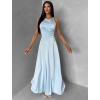 Světle modré společenské jednoduché dlouhé šaty TEMIRA