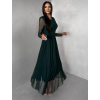 Smaragdové tylové společenské šaty ASHER s dlouhým rukávem