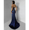 Tmavě modré plesové třpytivé dlouhé šaty RAVELLE s rozparkem