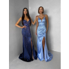 Modré plesové dlouhé třpytivé šaty RAVELLE s rozparkem